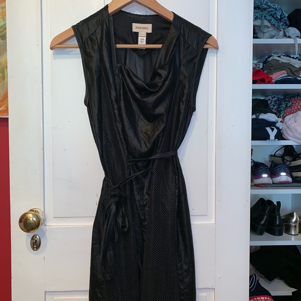 Diesel black asymmetrical zip dress! Like new!